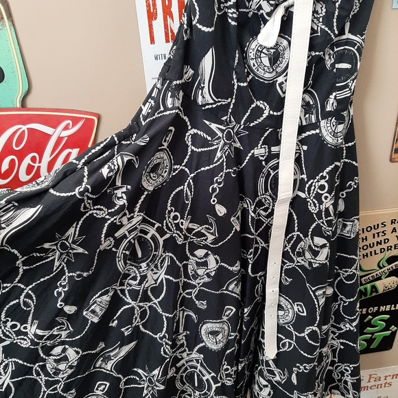 Hell Bunny nautical sailor anchor swing dress black and cream L - Picture 7 of 14
